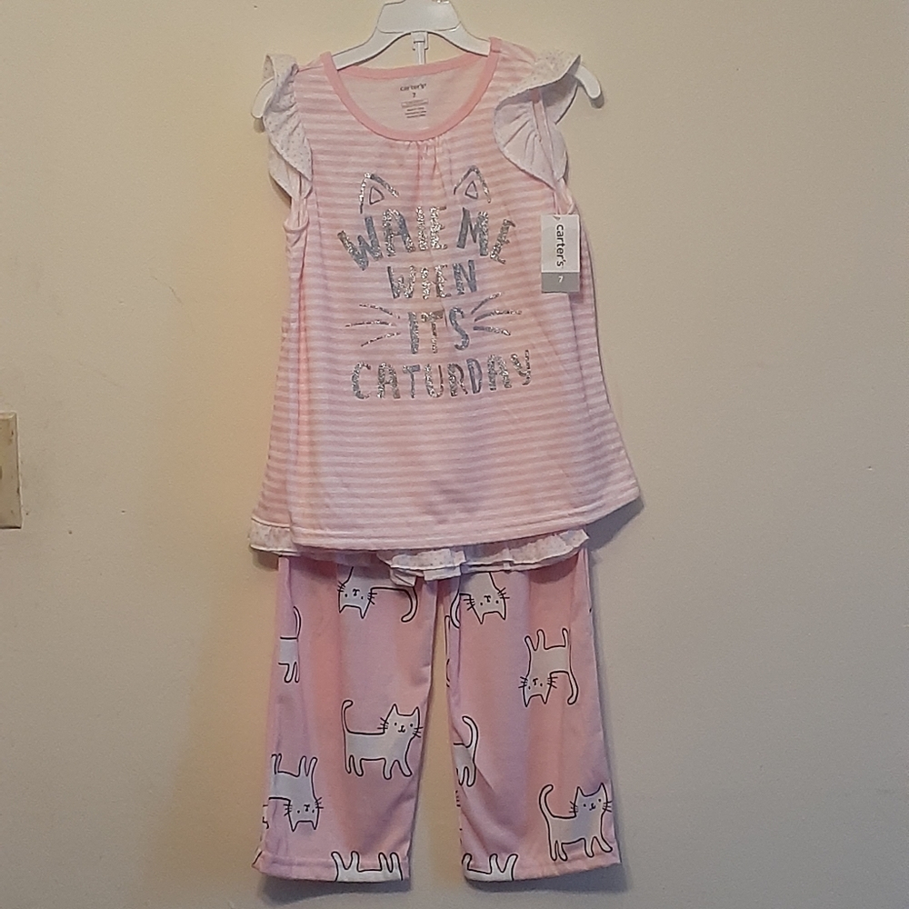 Carter's 3PC girls pink & white pajama set